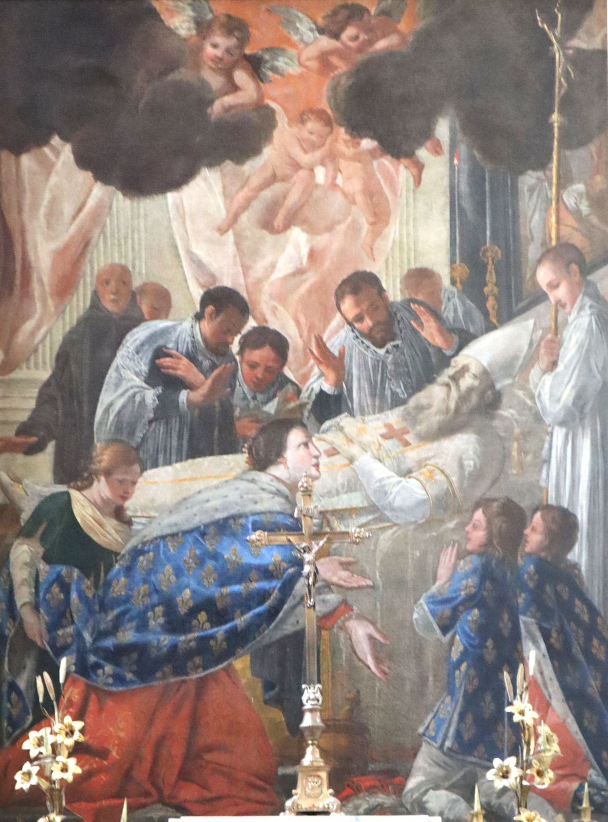 Jean Senelle: Bathilde am Sterbebett von Eligius von Noyon, Gemälde, 1648, in der Kathedrale in Meaux