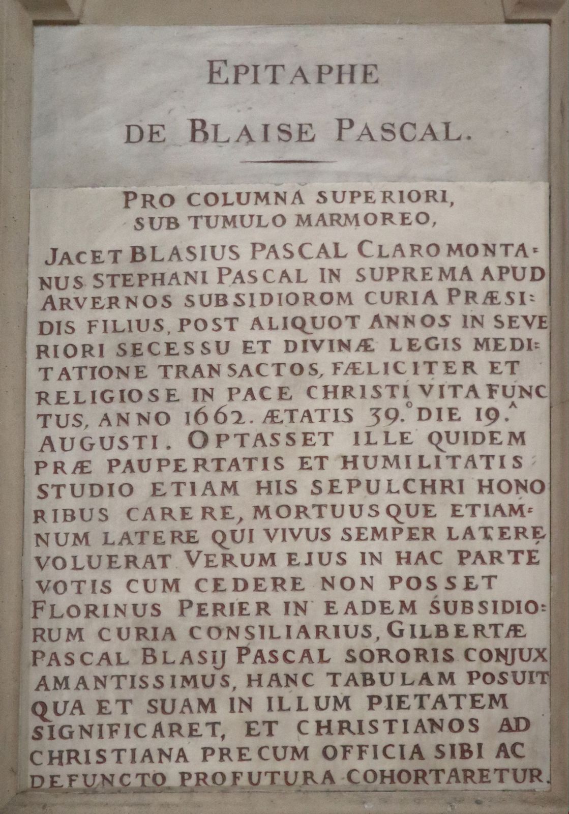 Epitaph in der Kirche Saint-Étienne-du-Mont in Paris