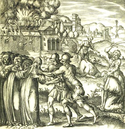 Giovanni Battista de'Cavalieri: Kupferstich nach Wandmalereien von Niccolò Circignani im Päpstlichen Englischen Kolleg in Rom, 1584
