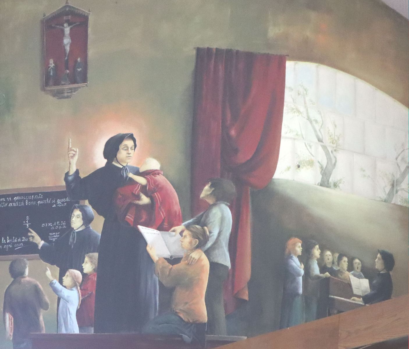 Fresko: Elisabeth Ann als Lehrerin, in der Kirche Santa Eisabetta Anna Seton in Livorno