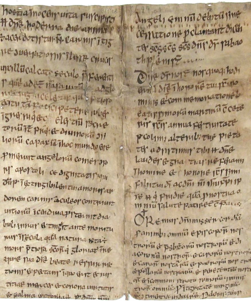 Fragment einer Handschrift aus Cluain Dolcáin, 9. Jahrhundert, in der Badischen Landesbibliothek in Karlsruhe