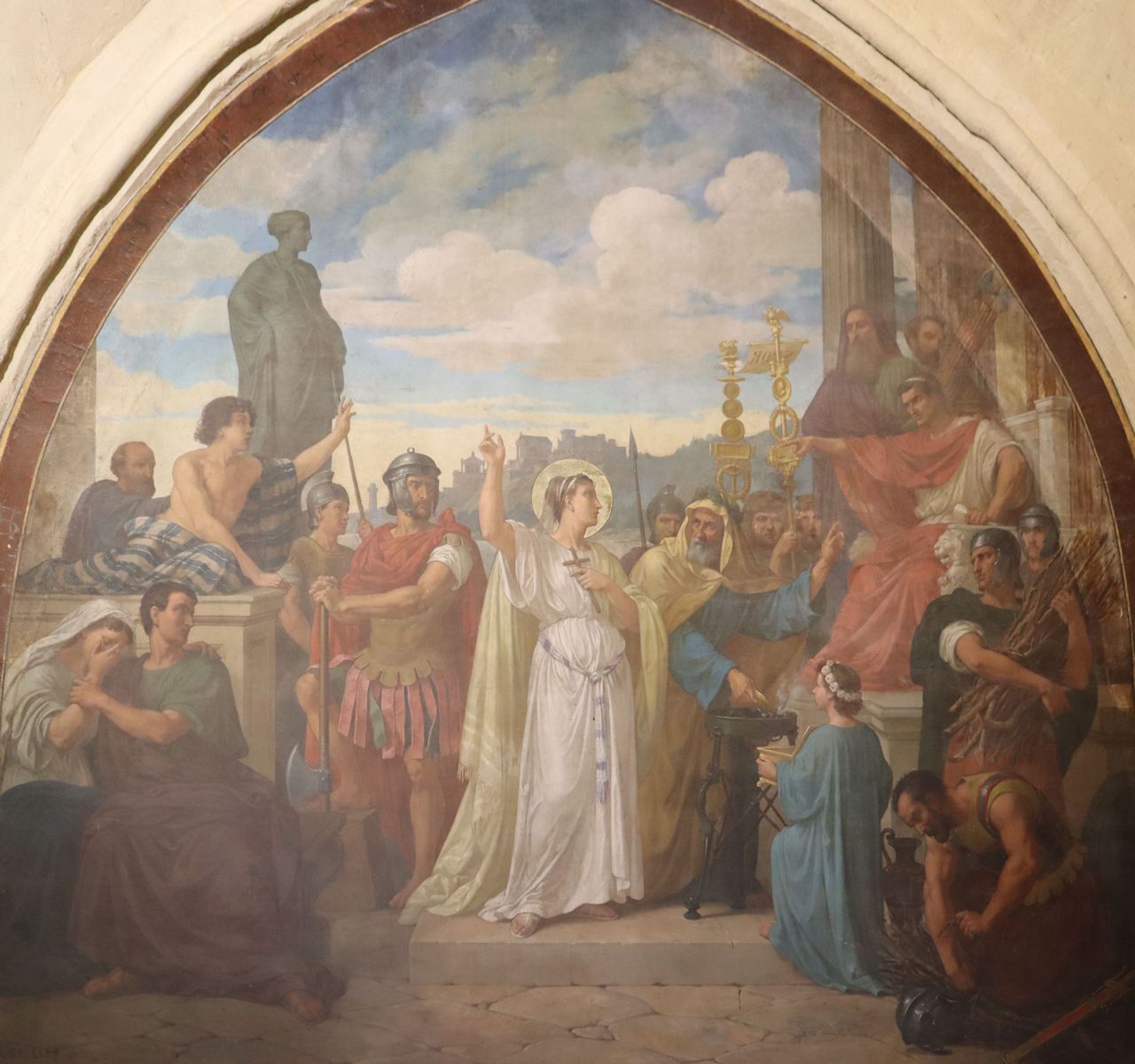 François Grellet: Honorinas Martyrium, Wandbild, 1874, in der Kirche Saint-Maclou in Conflans-Sainte-Honorine
