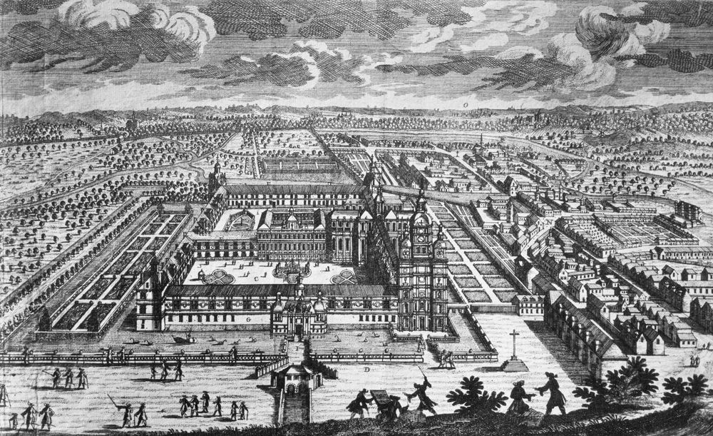 Antoine Aveline: Das Kloster in Saint-Amand-les-Eaux, Kupferstich, um 1710
