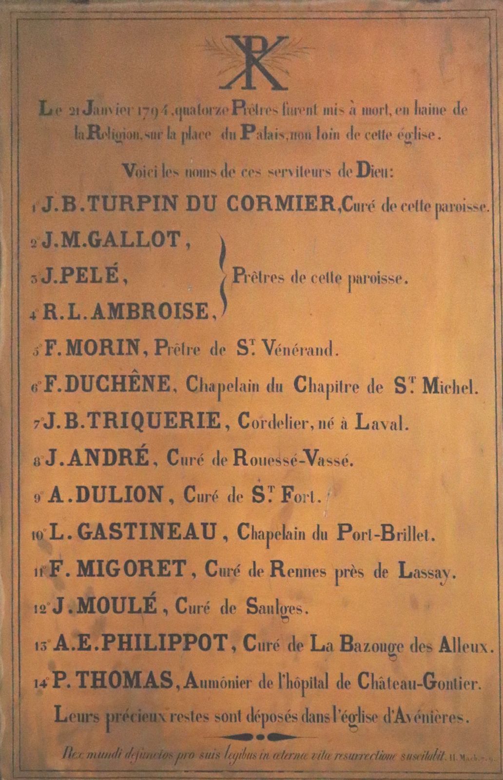 Gedenktafel in der Kathedrale in Laval