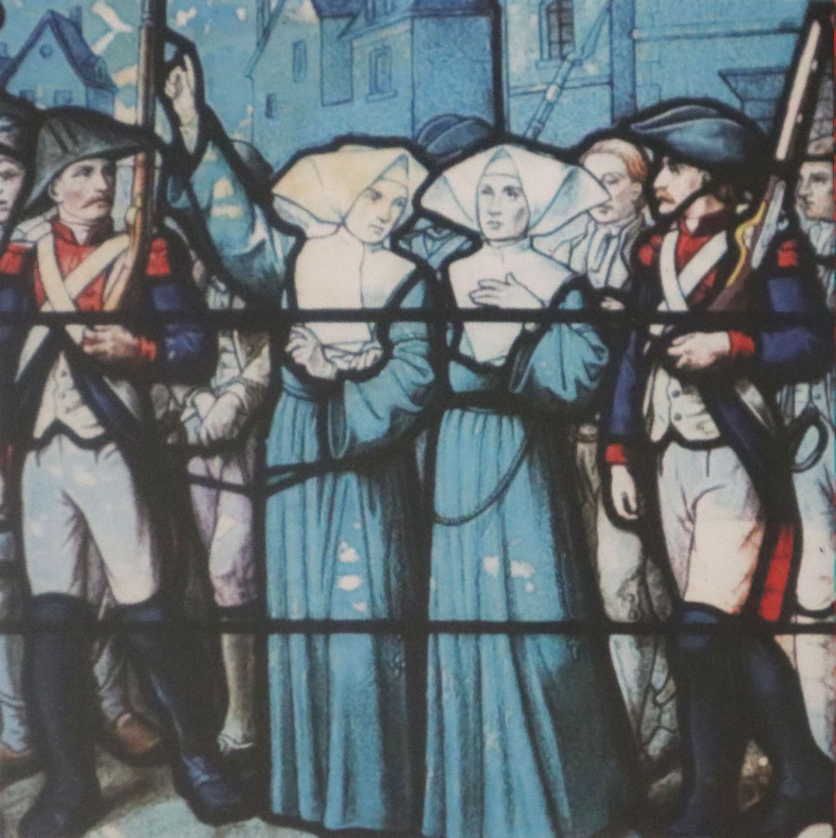 Glasfenster: Maria-Anna und Odilia auf dem Weg zur Hinrichtung, in der Kapelle auf dem „Champ des Martyrs” in Avrillé
