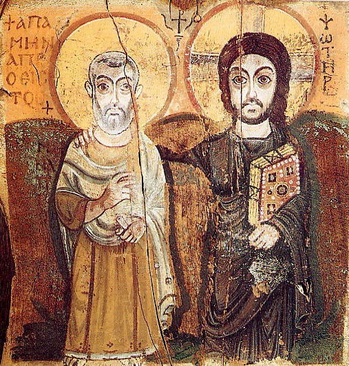 die älteste bekannte koptische Ikone: Christus und Menas (links), um 550, im Louvre in Paris