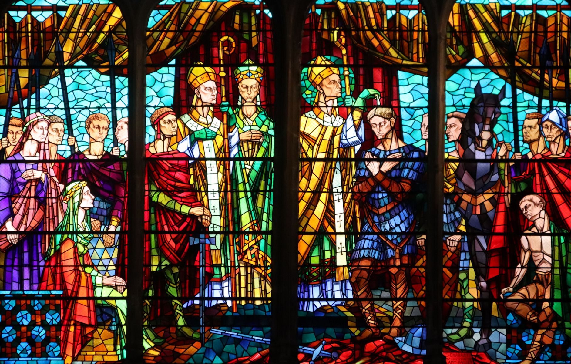 Joséphine Lamy-Paillet nach dem Entwurf von Louis Charrat: Chlodwigs Taufe, um 1955, in der Kirche Saint-Bonaventure in Lyon