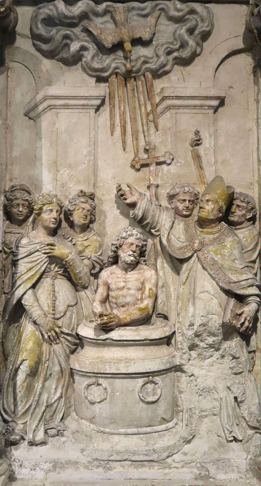 Nicolas Jacques (zugeschrieben): Remigius tauft Ckhlodwig, Relief, 1510, in der Kirche Saint-Remi in Reims