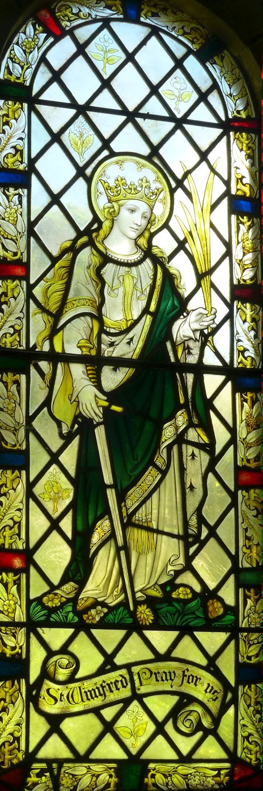 Glasfenster in der neuen Kapelle St Non nahe St Davids in Wales